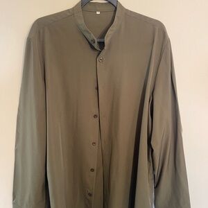 Green Lightweight Shirt Jacket with Stand-Up Collar